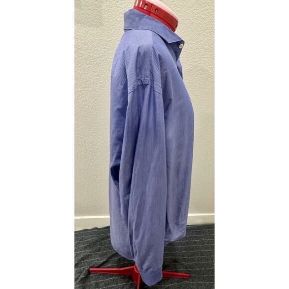 Canali 1934 Mens Blue Striped Dress Shirt Size 44 17.5 Made In Italy - Picture 5 of 5